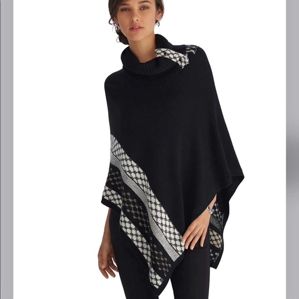White House and Black Market Cowl Neck DIamond Border Poncho